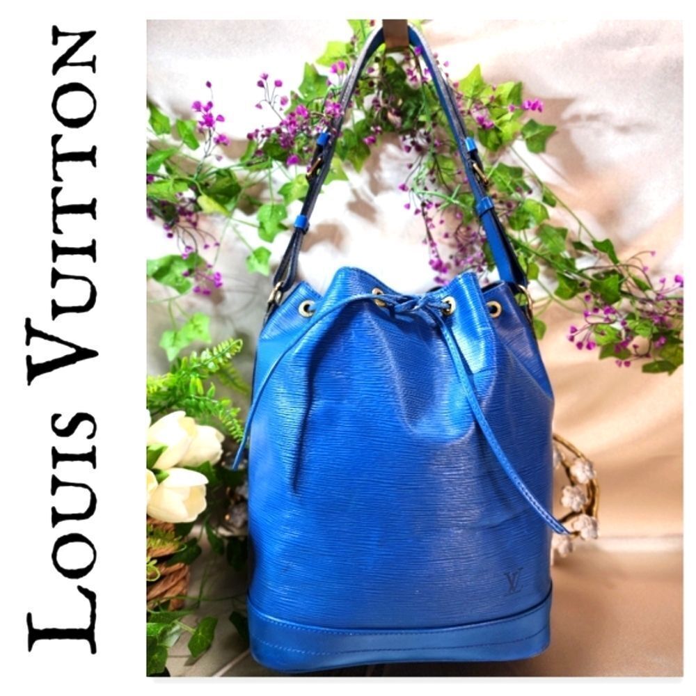 Authentic Louis Vuitton Epi Noe Blue Bucket Bag with Dust Bag Blue Good Conditio